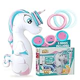 INFLATABLE DUDES Unicorn 47 Inches- Kids Punching Bag| Already Filled with Sand | Party Bop Bag |Ring Toss with 3 Inflatable Rings| | Ride-on Toy + Handles| Punching Bag for Kids (Unique)
