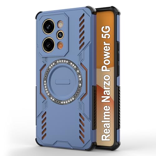 Image of amazon basics Back Case Cover for Realme Narzo Power 5G | Magnetic Case with Built-in Metal Ring | Supports MagSafe Charger, Wallet & Car Mount | Shockproof Hybrid PC + TPU | Blue
