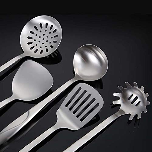 Küchenhelfer-Set aus Edelstahl, antihaftbeschichtet, hitzebeständig, Kochutensilien-Set und Halter, Löffel, lange Suppenkelle