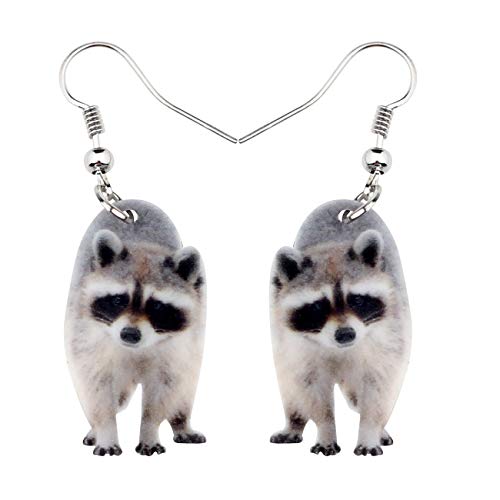 NEWEI Cute Acrylic Grey Raccoon Earrings Dangle Fun Wild Animal Jewelry for Women Charms
