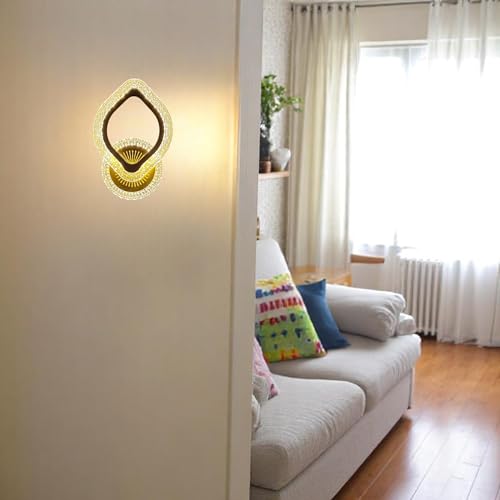 Image of Keyplus Golden Acrylic Crystal Wall Light for Bedroom & Living Room, 3 Color Changing LED Light, Indoor Decorative Lamp,Designer Wall Mount, Pack of 2,
