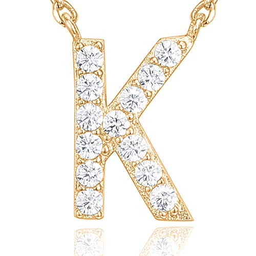 PAVOI 14K Yellow Gold Plated Cubic Zirconia Initial Necklace | Letter Necklaces for Women | K Initial - Thumbnail 3
