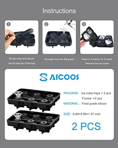 Ice Cube Tray Diamond 6in1 Compartment Set of 2 Ice Cube Trays Silicone Ice Cube Tray Ice Cube Tray Ice Cube Tray BPA for Whisky Cocktails Juice Chocolate Sweets (2 Pack)