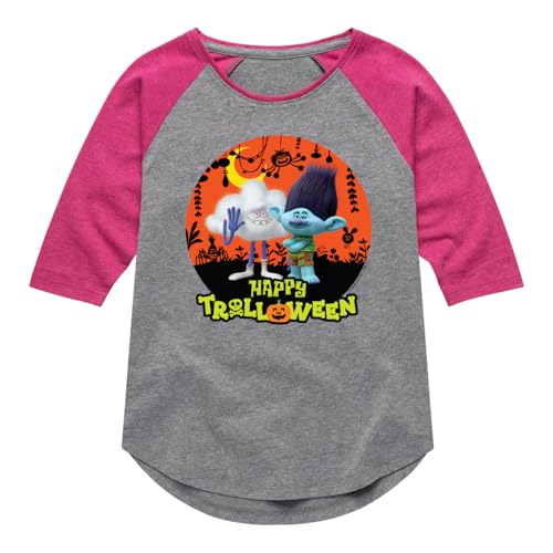 HYBRID APPAREL Trolls - Happy Trolloween Branch and Cloud Guy - Toddler & Youth Girls Raglan Graphic T-Shirt