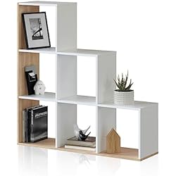 Estanteria 110 Ancho Habitdesign Estantería Librería, Salón, Comedor o Despacho, Modelo Lua, Acabado en Blanco Artik y Roble Canadian, Medidas: 110 cm (Alto) x 108 cm (Ancho) x 28 cm (Fondo)