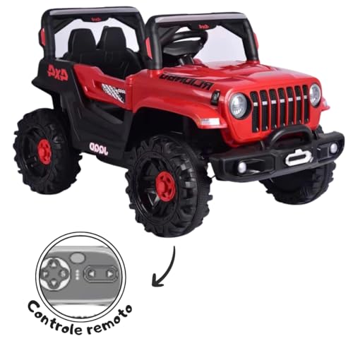 Jipe Infantil Elétrico de Passeio Vermelho 12v com Controle Remoto com Música USB e Luz