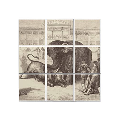 Carreaux Céramique Gustave Doré Éléphant Taureau Corrida Décoration Murale 60x60 cm