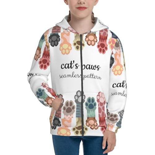 Cat Paws Kids Pullover Hoodies Boys Zip Up Sweatshirts Girls Athletic Clothes with Pocket3