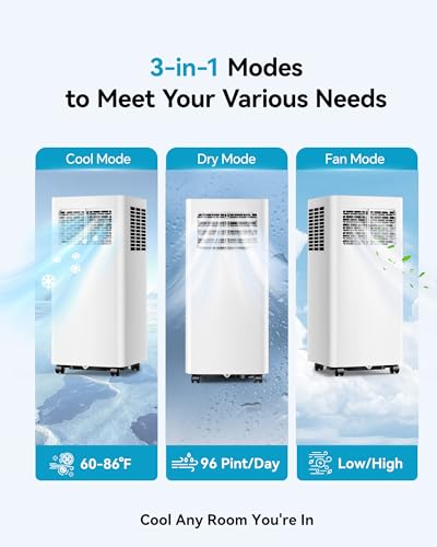 Image of Feelfunn 14,000 BTU Portable Air Conditioners - 3-in-1 Portable AC Unit Cools Up to 750 Sq.Ft., with App /Wifi /Remote Control, Dehumidifier & Fan Modes, Window Mounting Kit, Ideal for Bedroom, Dorms