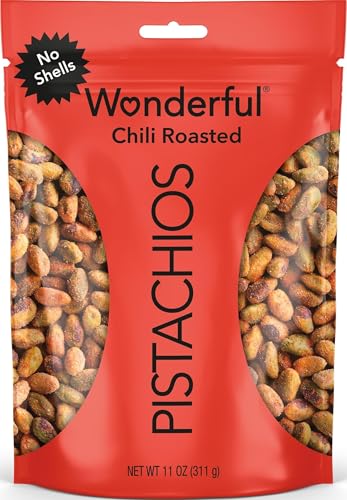 Wonderful Pistachios No Shells, Chili Roasted Nuts, 11 Ounce Resealable Bag, Protein Snacks, Gluten...