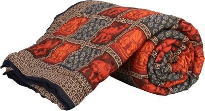 SVT OM Enterprises Jaipuri Razai/Rajai Multi Grey MAHROON Color DABU Print Double Bed Cotton Rajasthani Sanganeri Floral Print Quilt Blanket (Multi Color, 85 Inches X 103 Inches)