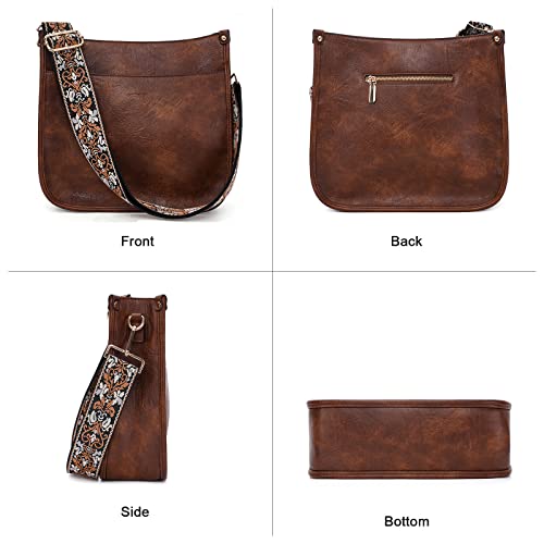 Image of HKCLUF Crossbody Bags for Women Trendy Vegan Leather Hobo Handbags With 2PCS Adjustable Guitar Strap Shoulder Bucket Bags