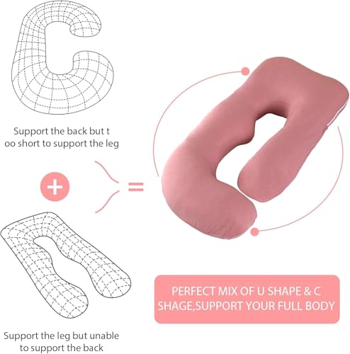 Image of Elover Cooling Pregnancy Pillows for Sleeping,U Shaped Full Body Pillow with Removable Cover,Pregnant Women Must Haves,Maternity Essential,Cooling Pink