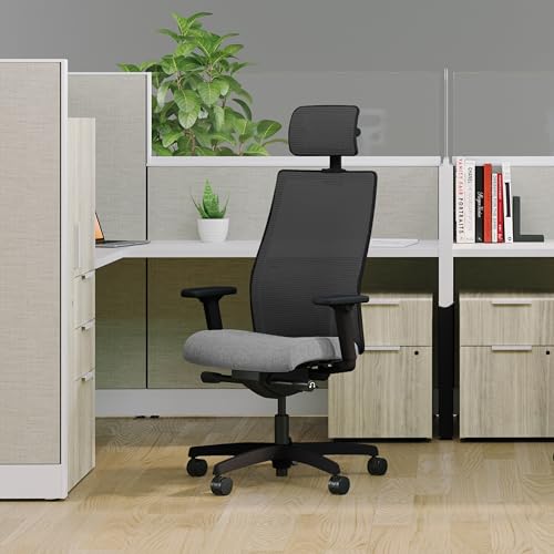 Image of HON Ignition 2.0 Big and Tall Ergonomic Mesh Office Chair with Headrest, 450 lb Capacity, Extra‑Wide High‑Back Desk Chair with Adjustable Arms, Lumbar Support, Tilt Recline, Black Frame, Ash
