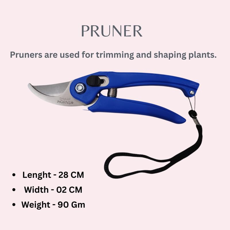 Image of 4 in 1 Gardening Tool Set - Trowel, Fork, Cultivator & Pruner with Wooden Handle for Digging, Planting, Weeding & Trimming