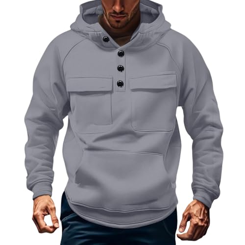 Mens Quarter Button Pullover Tactical Hoodies Vintage Long Sleeve Casual Fashion Hoodie Fall Winter Sweaters