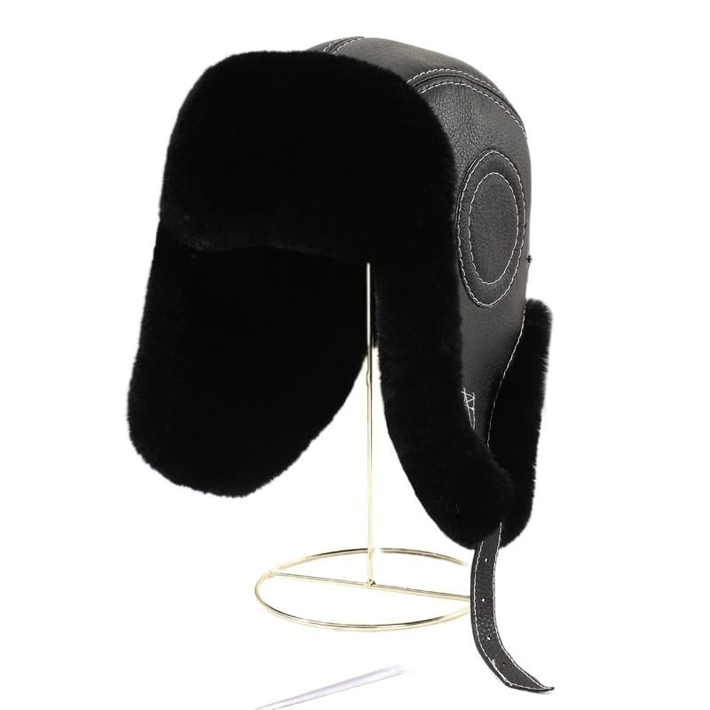 Gorro de Invierno Térmico Llegada de los hombres Sombreros de bombardero Invierno Hombre ruso Cálido Sombrero de cuero de piel de oveja real Hombre Gorras de piel real Sombrero de Aviador para Esquiar