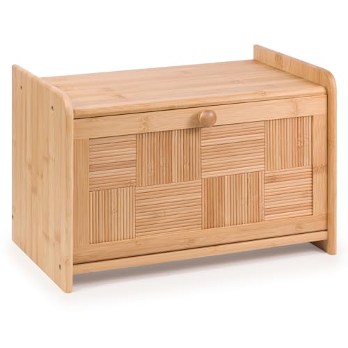 Woodluv Bread Bin Countertop Bread Storage for Kitchen With Drop Down Front Lid, 23 x 38 x 24 cm (No Assembly Required)