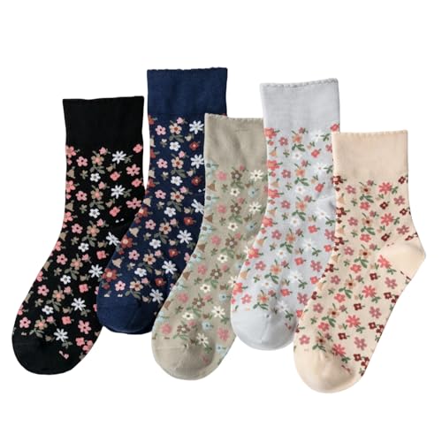 Losa Kute 5 Pairs Cute Patterned Socks Warm Crew Socks