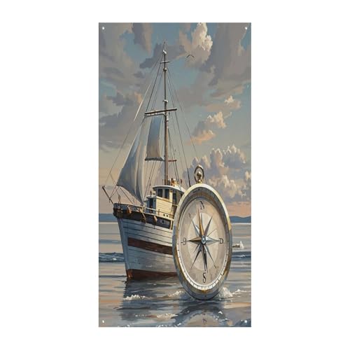 Bannière de porte de bienvenue extérieur grand format 90x180cm suspendue marine