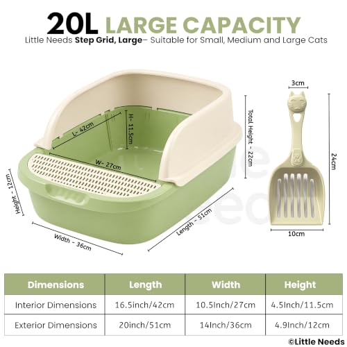 Image of Cat Litter Tray with Scooper - (Large, Step Grid) (51 x 36 x 22 cm) for Cats & Kittens | 20 inch Durable Semi-Enclosed Anti-Tracking Foot Step Toilet | Easy-Clean Tray (Color May Vary)