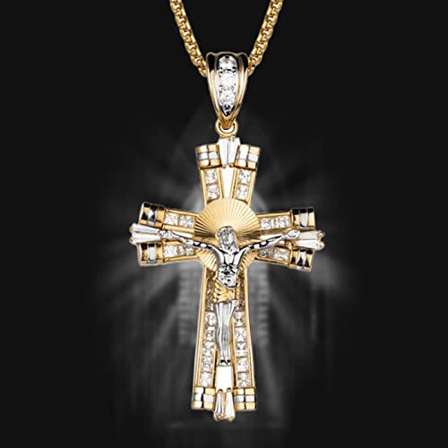 Exquisite Fashion Gold Cross Necklace Charm Luxury Set Zircon Crystal Jesus Cross Pendant Religious Jewelry Party Accessories 1Pcs4