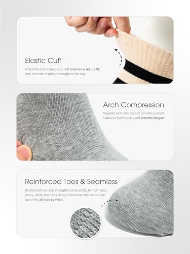 Image of 90% Cotton Women Socks, 4 Pairs Comfy Athletic Socks for Running & Casual Wear with Seamless Toe&Arch Support, Size 6-9
