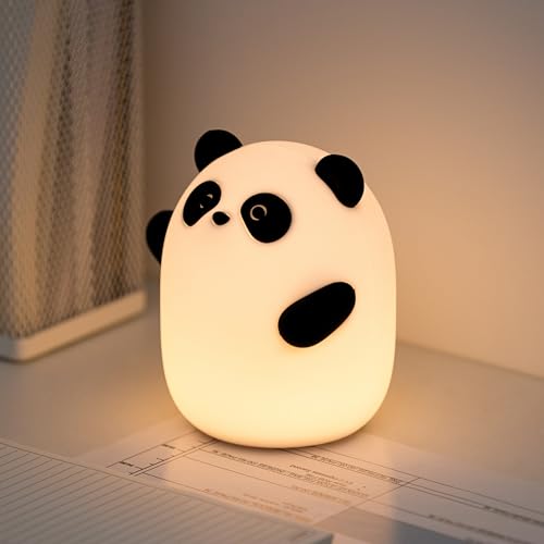 Asa Vea Panda Silicone Night Light, Tap-Controlled LED Lamp with 3-Level Adjustable Soft Glow, Rechargeable Timer Nightlight for Woman, and Stress Relief, Gift for All Ages