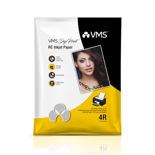 Image of VMS DigiPrint 240 GSM 4R (4x6) Glossy Photo Paper - Water Resistant, Pack of 100 sheets, Compatible with all Inkjet Printers