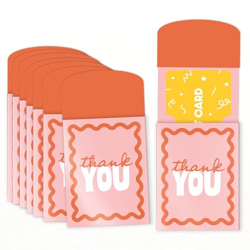 Big Dot of Happiness Teal Green and Yellow Wavy Thank You Gift Card Holders with Envelopes, Cash Money Holders and Gift Card Sleeves, Retro Stationery Nifty Gifty Pack - Set of 8
