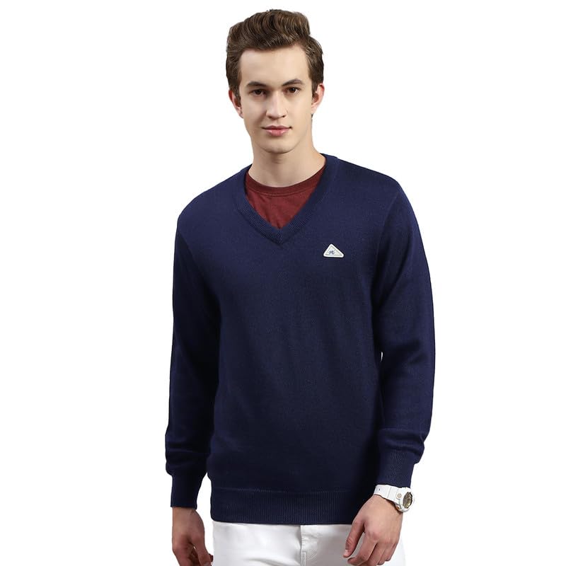 Image of Monte Carlo Shell Solid V Neck Pullover | Warm Woolen Pullover for Men | Soft Comfortable Knitted Winter Wear Sweater for Men's