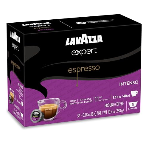 Image of Lavazza Expert Espresso Intenso Capsules, Dark Roast, Arabica and Robusta Blend, Compatible with Lavazza Classy Machines (36 Capsules) (Pack of 2)