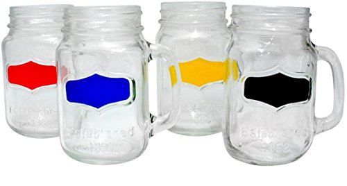 Circleware Yorkshire Mason Jar Mugs With Fun Colored Chalkboard And Glass Handles, Chalk Included, Set Of 4, 17 Ounce Each, Limited Edition Glassware Serveware Drinkware Drinking Glasses Cups #TOP3