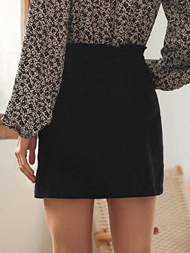 Women's Corduroy A Line Paperbag Skirt High Waisted Button Front Mini Skirt with Pockets3