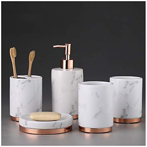 Set de baño de cerámica con 5 piezas que incluye dispensador de jabón y portacepillos