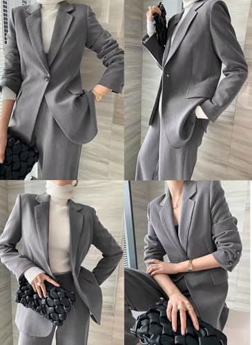 Women's Two Pieces Outfits Business Casual One Button Jacket and Wide Leg Pants Suit Sets Work Clothes3