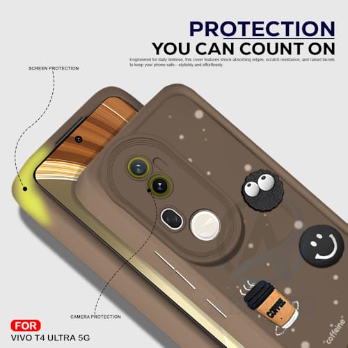 Image of AESTMO Back Case Cover | Cute Fun Cartoon 3D Ball | Coffee Silicone Case | Full Body Protection | Camera Protection Back Cover (Brown, Vivo T4 Ultra 5G)