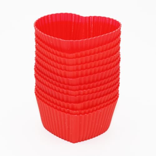 HSU'S Silikon-Muffinförmchen, Silikonformen für Muffins und Cupcakes, Förmchen aus hochwertigem Platinsilikon mit Antihaft-Eigenschaften - Herzform - spülmaschinengeeignet, Menge: 1 x 12er Set