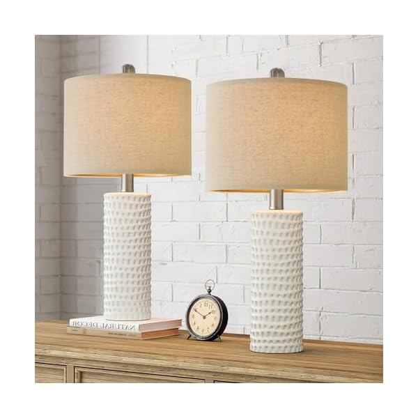 PORTRES 24" Farmhouse Ceramic Table Lamp Set of 2 for Bedroom Living Room White Desk Decor Bedside Lamps for Study Room Office Dorm Modern Accent Nightstand Lamp End Table Lamps