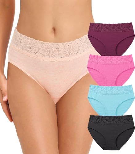 Image of NICSY Womens Underwear Cotton Bikini Panties Lace Soft Hipster Panty Ladies Stretch Full Girls Briefs (Multicolor)