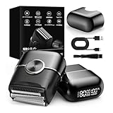 【Amazon.co.jp限定】シェーバー メンズ ひげそり 電動シェーバー 電気シェーバー 往復式 髭剃り 電動 4枚刃 フローティングヘッド IPX7防水 乾湿両用 Type-c充電式 2段階切替 急速充電 長持ちバッテリー LED画面表示 ロック機能 軽量 持ち運び便利 出張/旅行/車内常備/プレゼント 日本語取扱説明書付（プレミアムブラック）