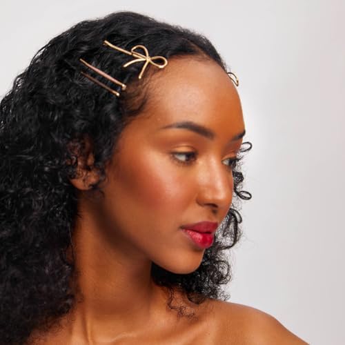 Kitsch Metal Hair Bobby Pins - Gold Hair Accessories For Women, 8pcs | Metal Enamel Puffy & Bow Decorative Hair Pins – Hair Jewelry for Bangs, Buns, Updos, Pinned-Back Hairstyle – Daily Wear - image 6