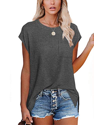 XIEERDUO Summer Shirts for Women T Shirts for Women Shirts Short Sleeve Tops for Women Grey L