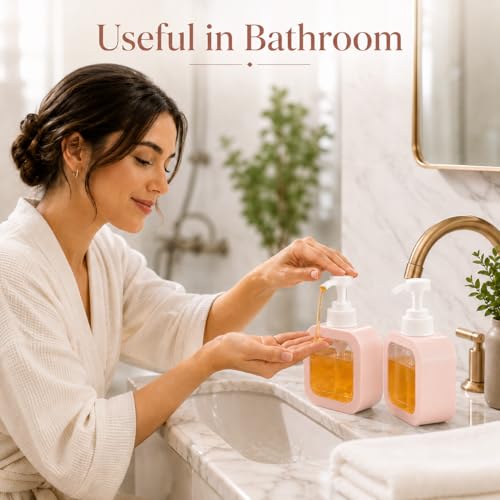 Image of Soap Dispenser for Wash Basin - Handwash Dispenser Bottle for Bathroom Sink - Liquid Soap Hand Wash Pump Bottle Plastic Container for Home, Bathroom(Pink,Pack of 2)