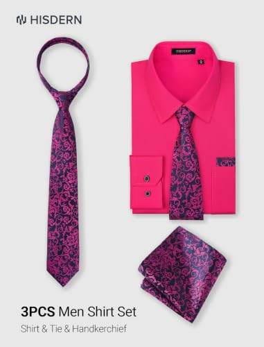 Image of HISDERN Mens Dress Shirt with Tie Pocket Square Set Classic Button Down Shirt Matching Tie Long Sleeve Shirts