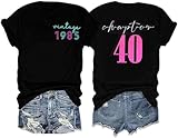 40th Birthday Gift T-Shirt Women Vintage 1985 Birthday Party Shirt Casual Short Sleeve 40 Bday Shirt Tee Tops(Black,M)