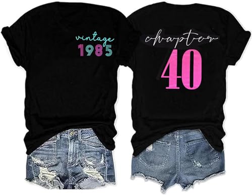 40th Birthday Gift T-Shirt Women Vintage 1985 Birthday Party Shirt Casual Short Sleeve 40 Bday Shirt Tee Tops