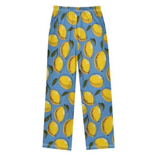 Lemon Blue Cute Cartoon Pattern Cute Pajama Pants, Soft Sleepwear Lounge Pants Pajama Pj Bottoms for 6-14 Years2