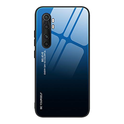 Dedux Custodia Cover per Xiaomi Mi Note 10 Lite, Custodia in Vetro Temperato a Colori Sfumati + Protettivo TPU Case Cover (Blu/Nero)