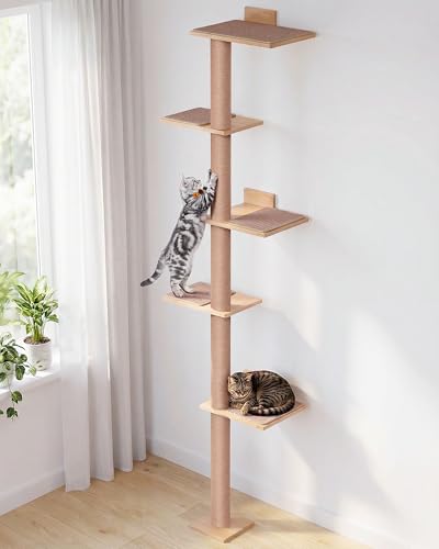 80.3 Tall Cat Tree for Wall 5 Tier Floor to Ceiling Cat Tree Adjustable Wall Mounted Cat Tree with 15.7 Top Perch Bed for Large Adult Cats